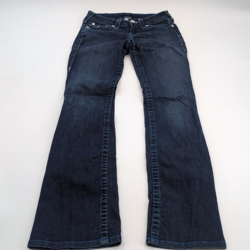 True Religion Jeans Women 26 Boot Cut Low Rise Dark Wash Stretch Denim USA 26x30 - Picture 2 of 10